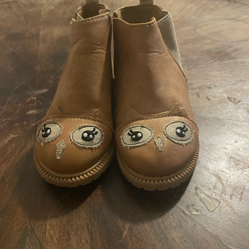Brown Owl Face Kids Ankle Boots
